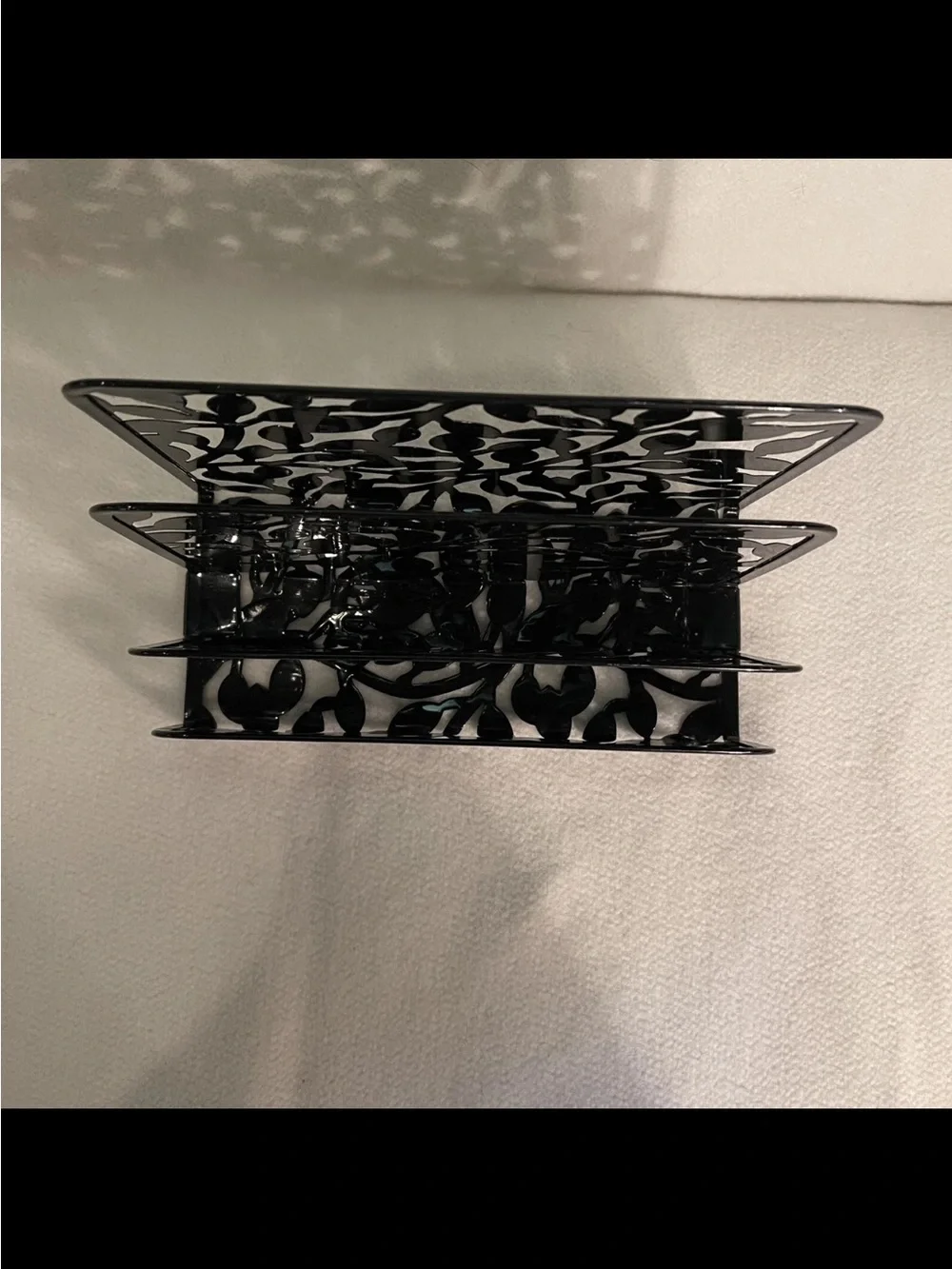 Source Unknown Black Metal Wall Organizer with Filigree Panels